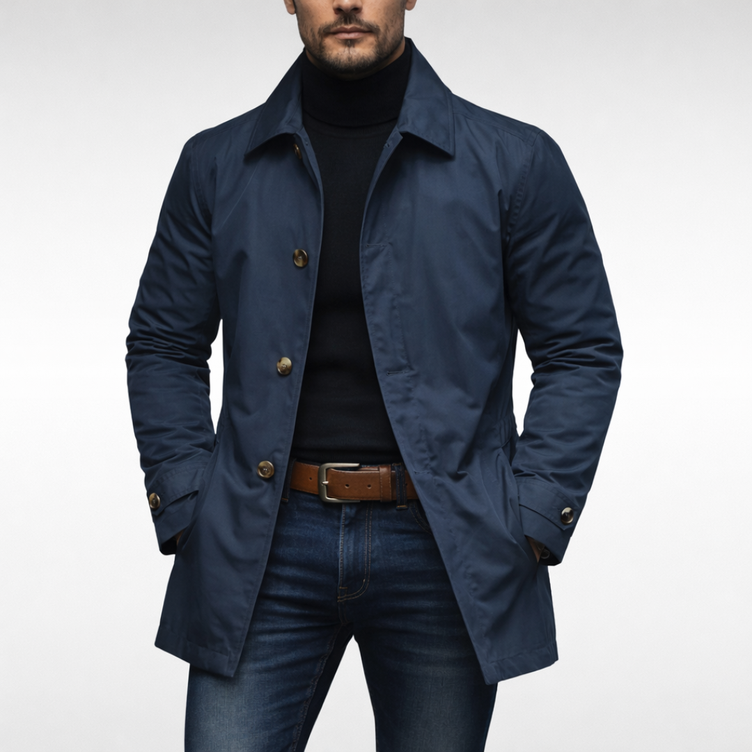 Men’s Buttoned-Up Weatherproof Coat – Windproof Waterproof Jacket