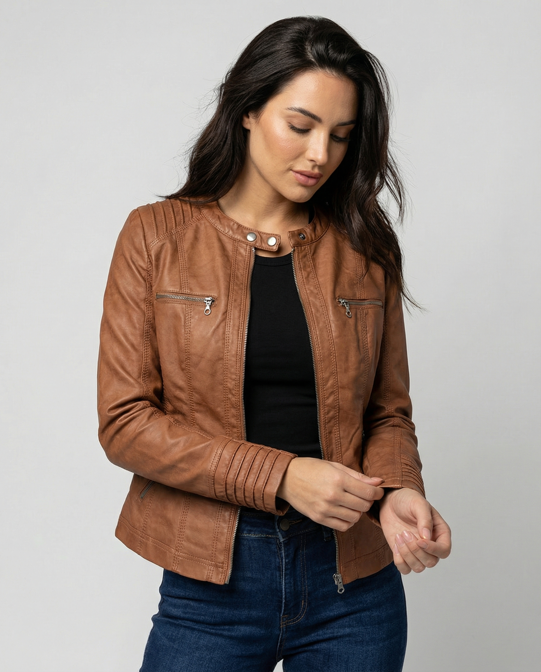Womens Weatherproof Leather Jacket With Hood – Waterproof Stylish Coat