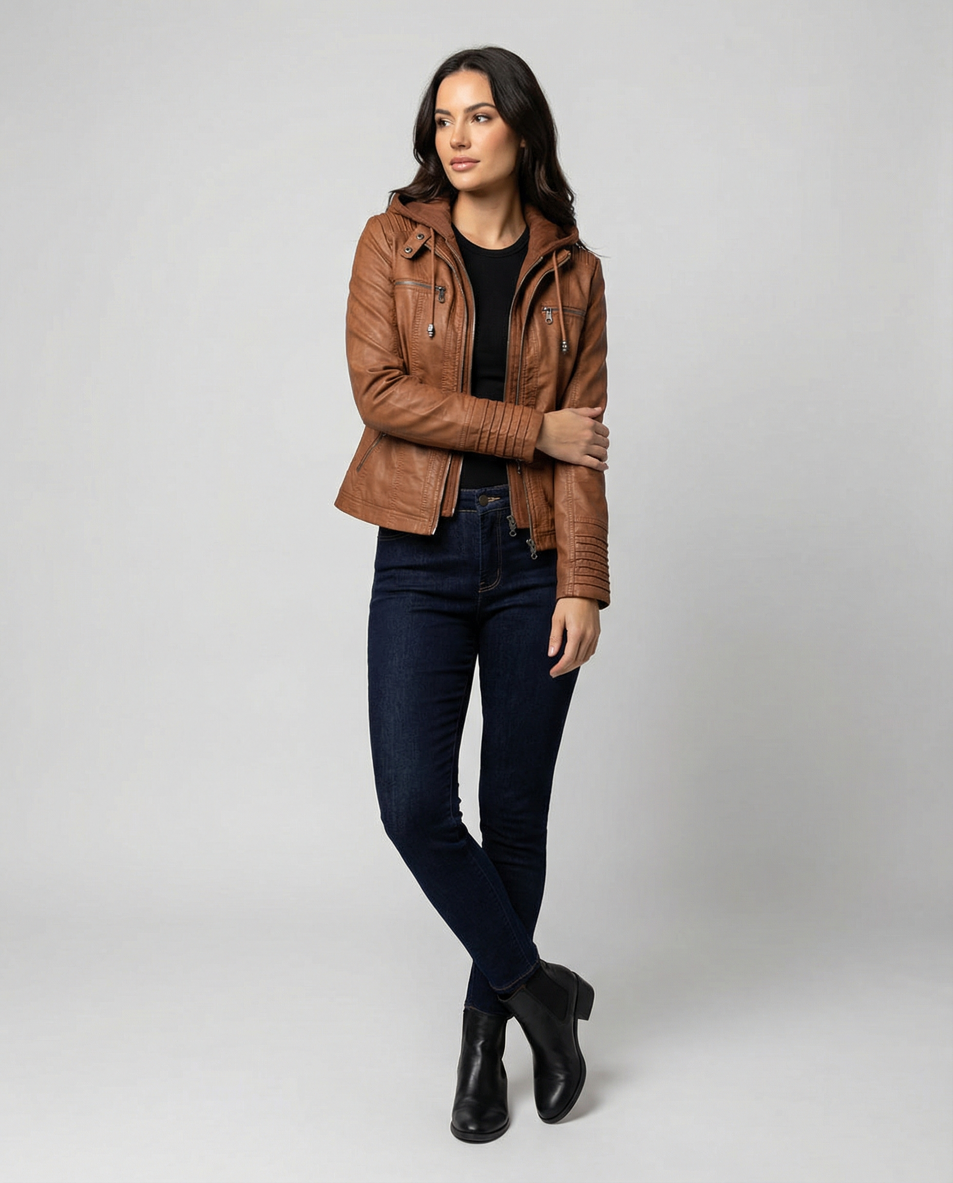 Womens Weatherproof Leather Jacket With Hood – Waterproof Stylish Coat
