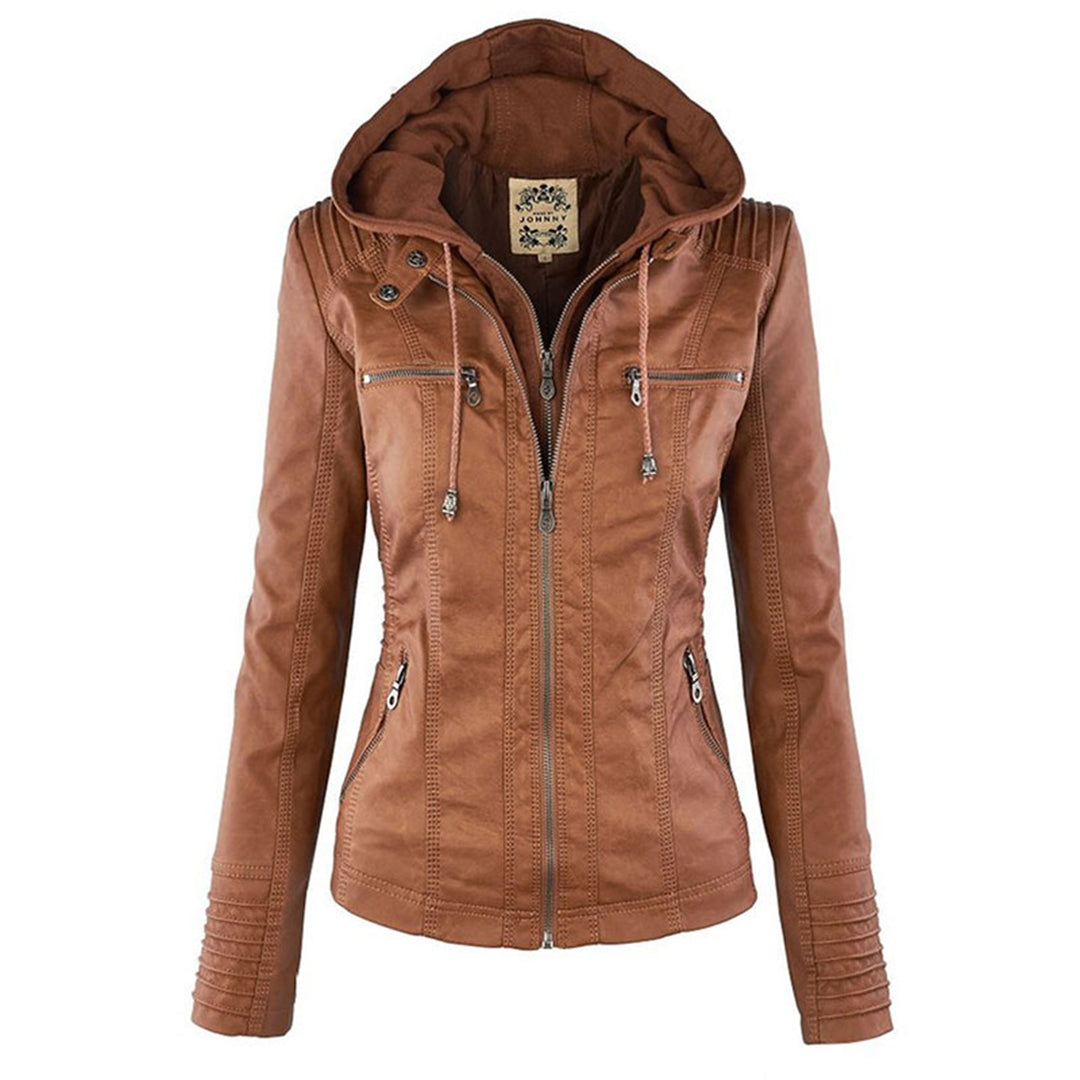 Womens Weatherproof Leather Jacket With Hood – Waterproof Stylish Coat