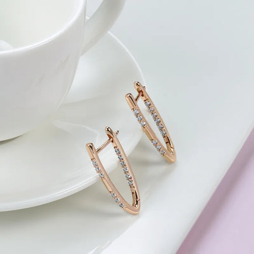 Women's Rose Gold Geometric Zircon Drop Earrings – Elegant Trendy Jewelry