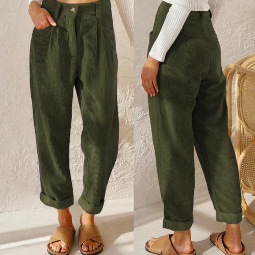 Women's High-Waisted Corduroy Capri Pants – Casual Three-Quarter Trousers