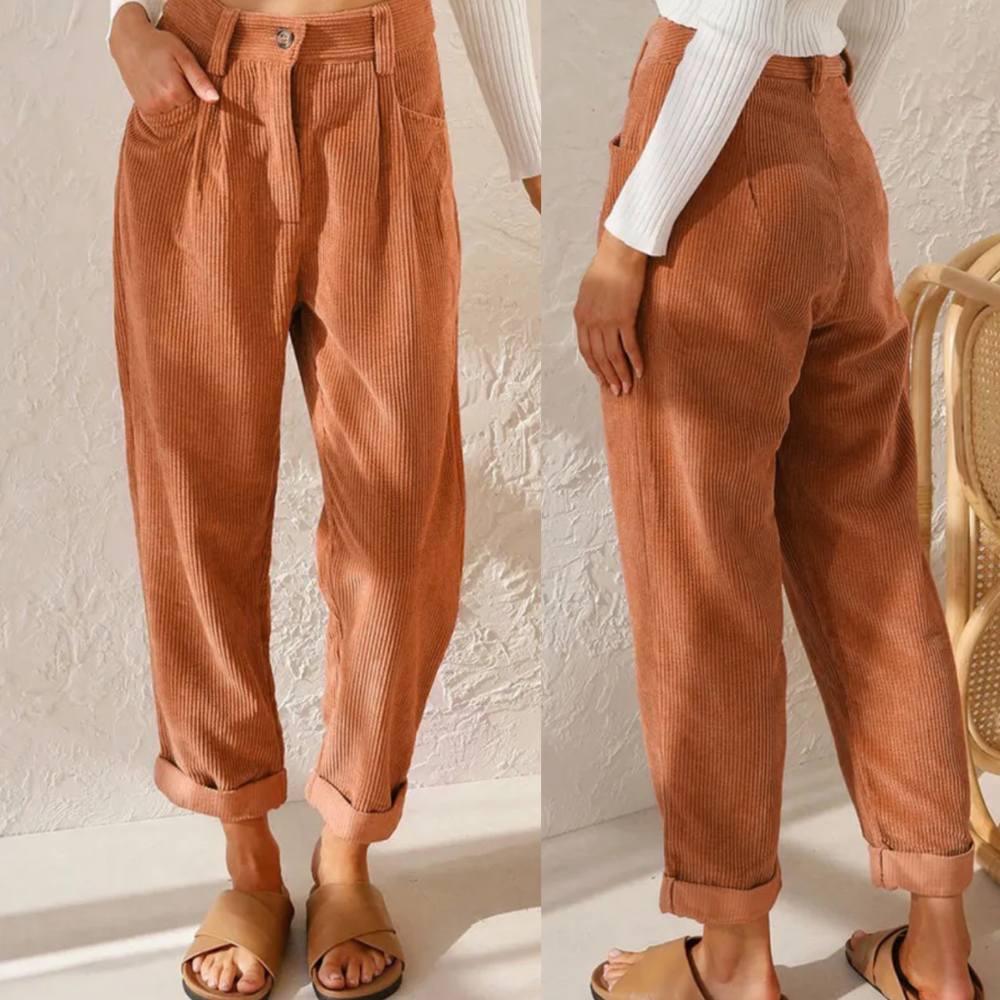 Women's High-Waisted Corduroy Capri Pants – Casual Three-Quarter Trousers