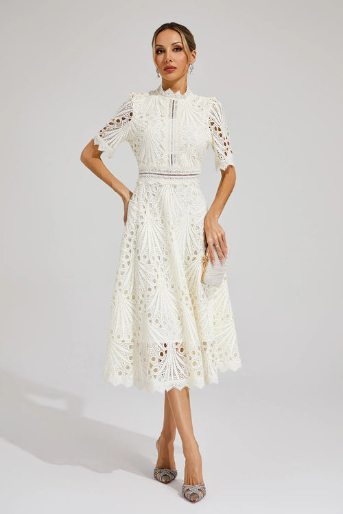 Lace Midi Dress – Elegant Scoop Neckline for Weddings and Special Events