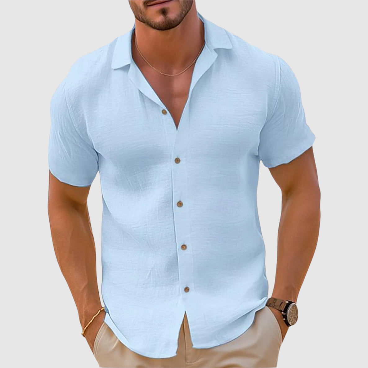 Men's Linen Short Sleeve Button-Up Shirt – Casual Summer Shirt