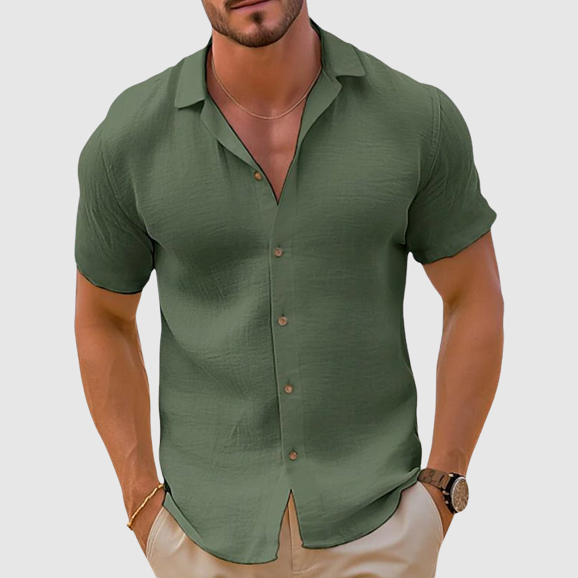 Men's Linen Short Sleeve Button-Up Shirt – Casual Summer Shirt