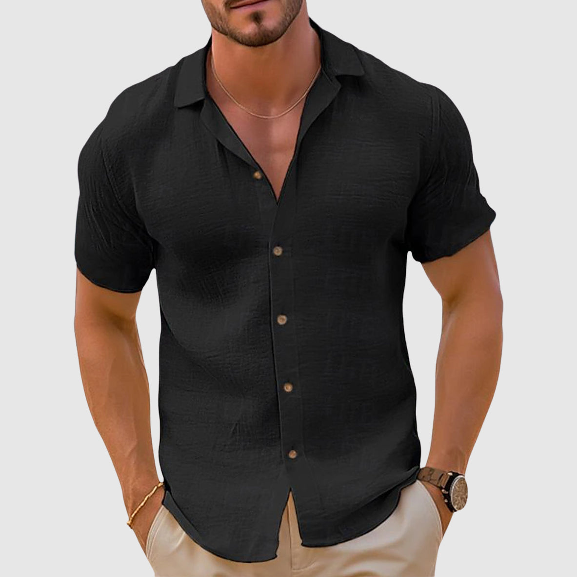 Men's Linen Short Sleeve Button-Up Shirt – Casual Summer Shirt