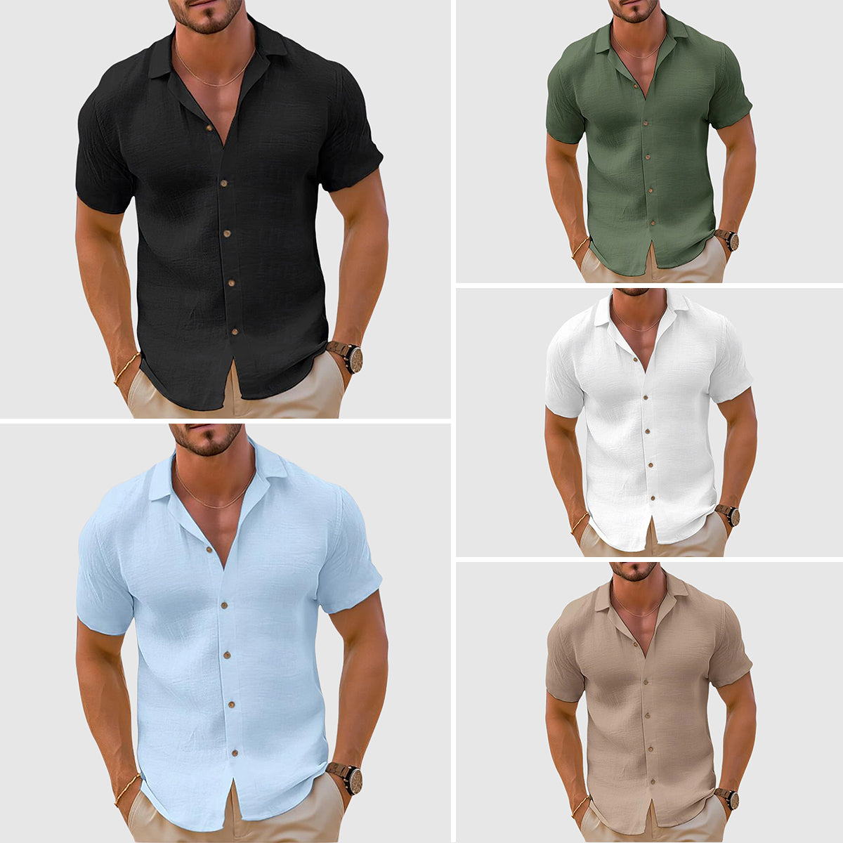 Men's Linen Short Sleeve Button-Up Shirt – Casual Summer Shirt