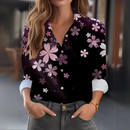 Women's Floral Button-Up Blouse – Long Sleeve Collared Casual Shirt