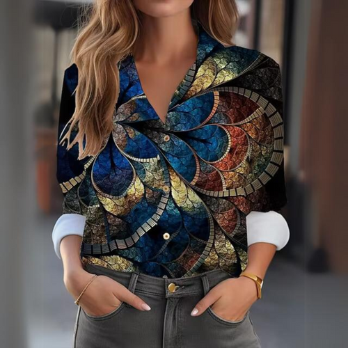 Women's Floral Button-Up Blouse – Long Sleeve Collared Casual Shirt