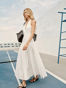 Maxi Cotton Halter Dress with V-Neck and Open Back – Elegant Summer Women's Dress 0