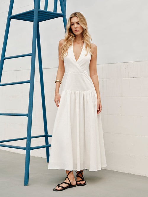 Maxi Cotton Halter Dress with V-Neck and Open Back – Elegant Summer Women's Dress 1