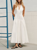 Maxi Cotton Halter Dress with V-Neck and Open Back – Elegant Summer Women's Dress 4