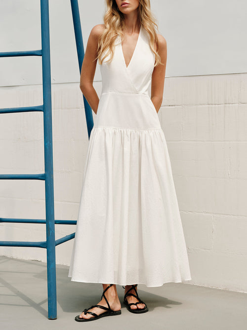 Maxi Cotton Halter Dress with V-Neck and Open Back – Elegant Summer Women's Dress 4