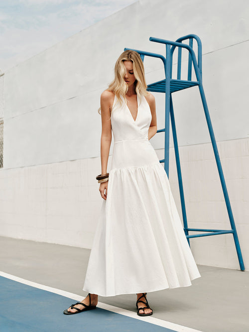 Maxi Cotton Halter Dress with V-Neck and Open Back – Elegant Summer Women's Dress 6