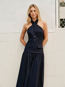 Maxi Cotton Summer Dress with Halter Neck Design and Pockets – Elegant and Comfortable 1