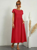 Women's Round Neck Loose-Fit Midi Summer Dress – Lightweight Casual Dress