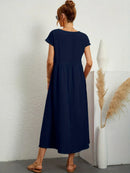 Women's Round Neck Loose-Fit Midi Summer Dress – Lightweight Casual Dress