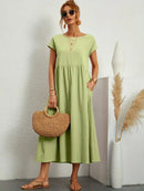 Women's Round Neck Loose-Fit Midi Summer Dress – Lightweight Casual Dress