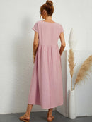 Women's Round Neck Loose-Fit Midi Summer Dress – Lightweight Casual Dress