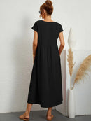 Women's Round Neck Loose-Fit Midi Summer Dress – Lightweight Casual Dress