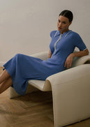 Midi Dress with Polo Collar - Elegant Women's Knitted Dress