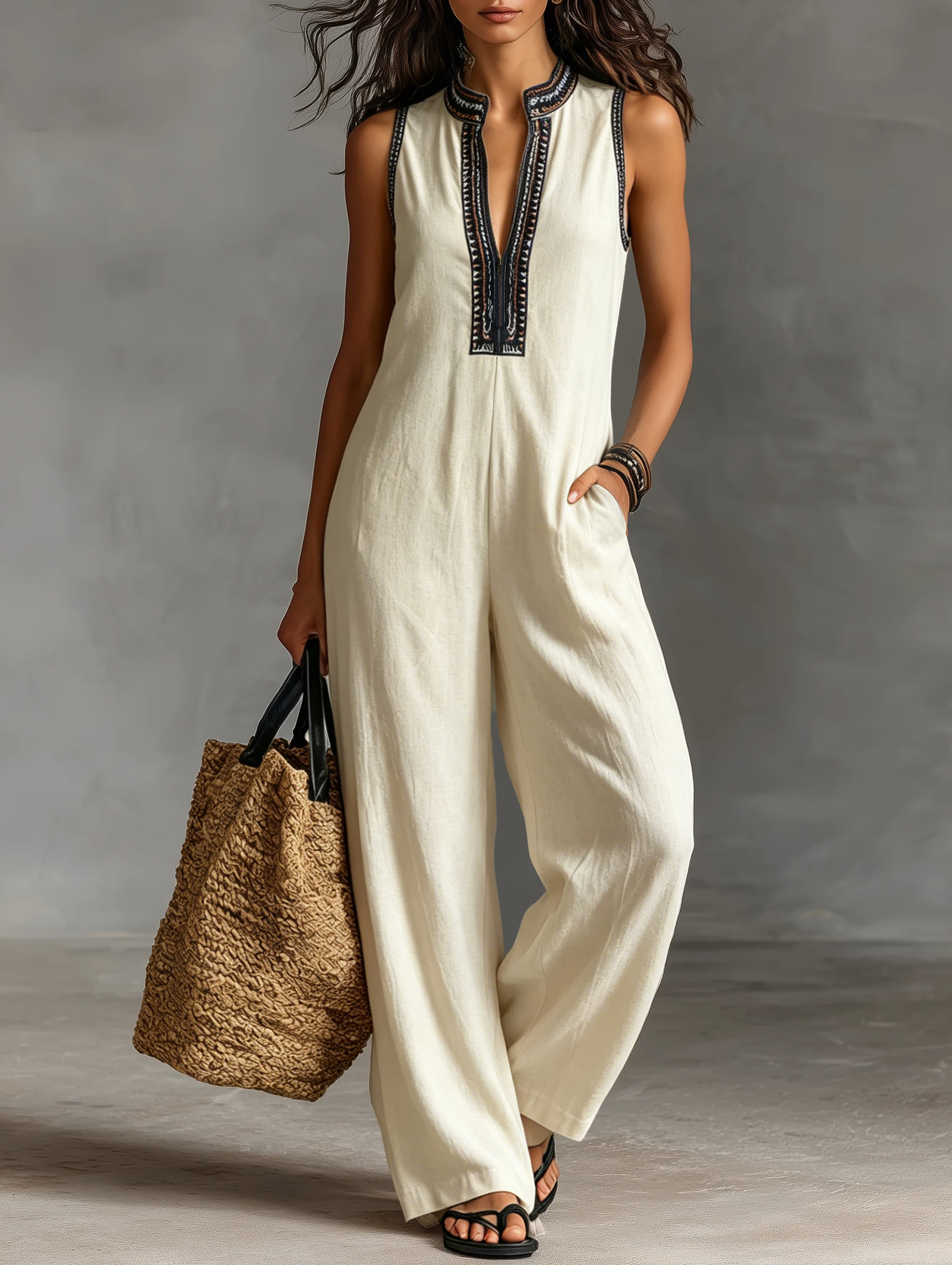 Minimalist Linen Blend Jumpsuit: Effortless Comfort for Every Occasion 0