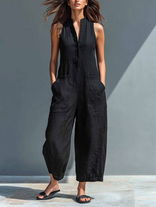 Minimalist Linen Blend Jumpsuit: Effortless Comfort for Everyday Wear 0