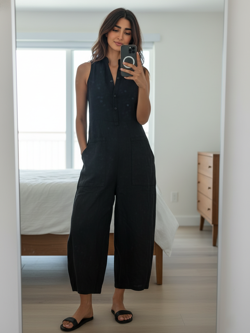 Minimalist Linen Blend Jumpsuit: Effortless Comfort for Everyday Wear 2