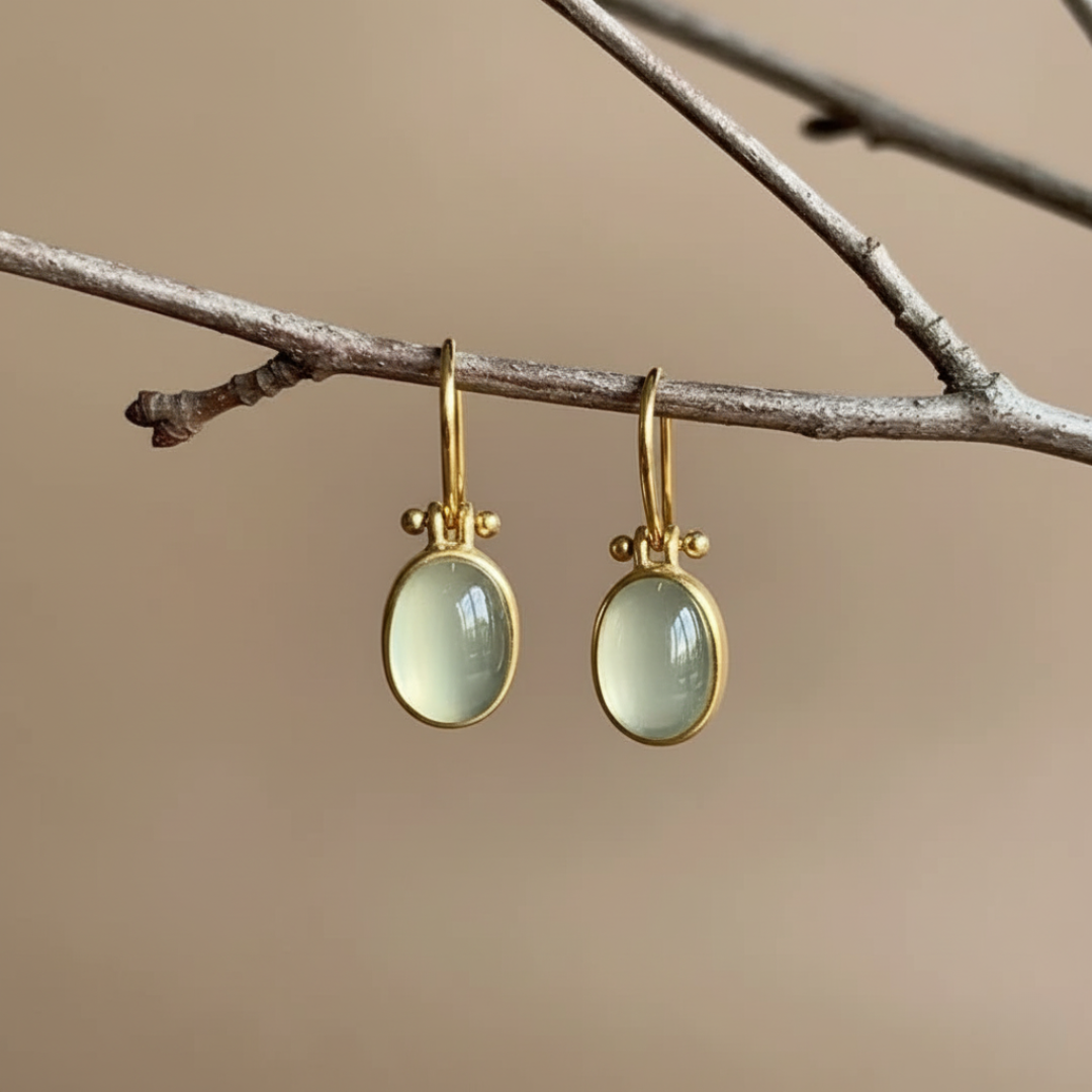 Vintage Green Moonstone Earrings – Elegant Boho Gemstone Drop Jewelry