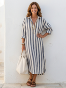 Women’s Long Sleeve Striped Midi Shirt Dress – Classic Casual Chic Style