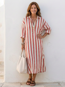 Women’s Long Sleeve Striped Midi Shirt Dress – Classic Casual Chic Style