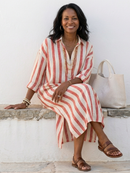 Women’s Long Sleeve Striped Midi Shirt Dress – Classic Casual Chic Style