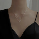 Women's Sparkling Zircon Double Layer V Necklace – Silver Chain Jewelry