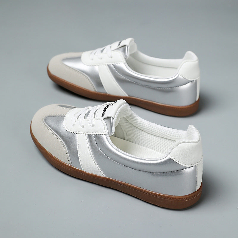 Women’s Trendy Laced-Up Faux Leather Sneakers – Cushioned Everyday Comfort