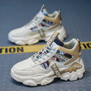 Women's Trendy Platform Sneakers With Letter Imprints And Lace Up Fit
