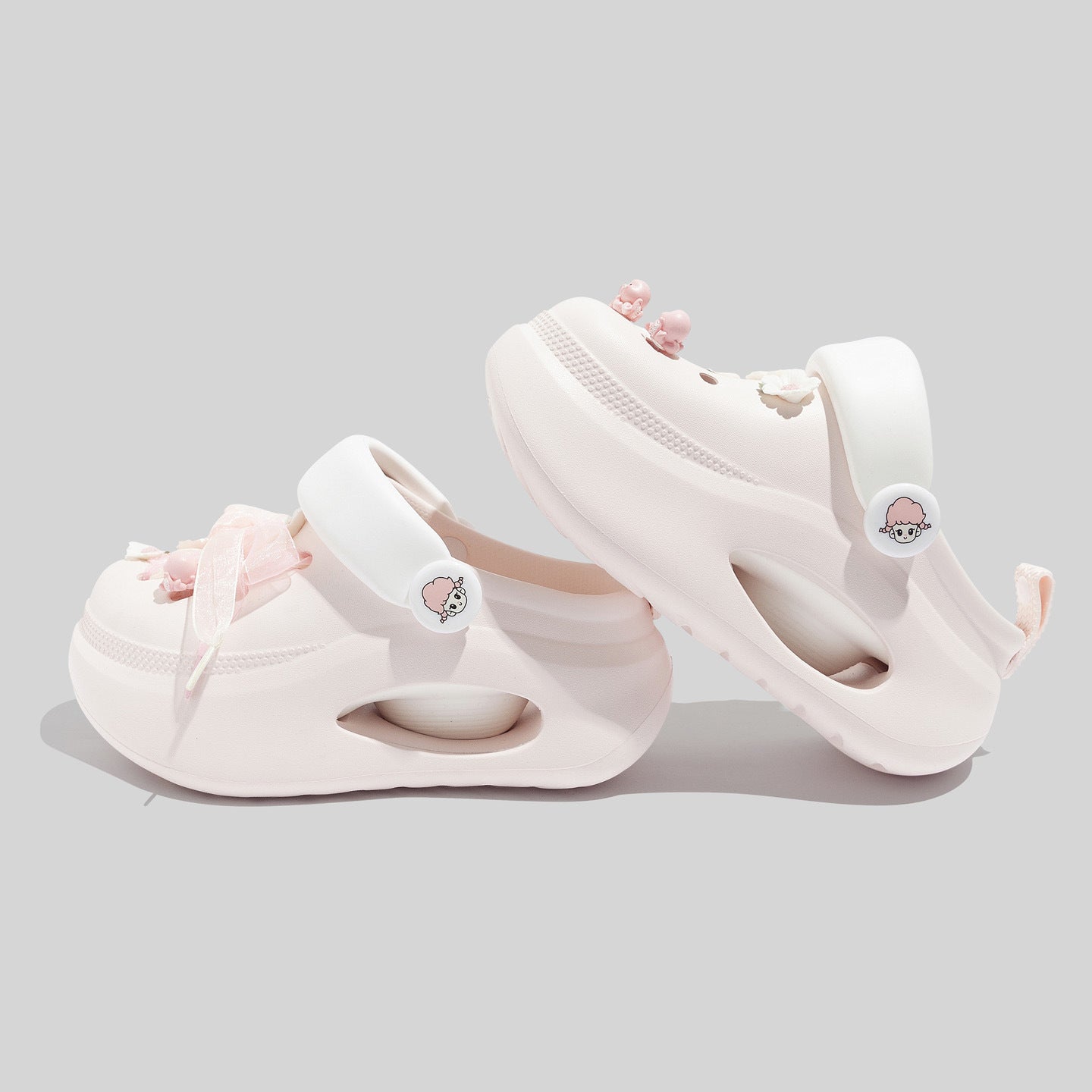 Women's Fashionable Pink Clogs With Playful Appliqués