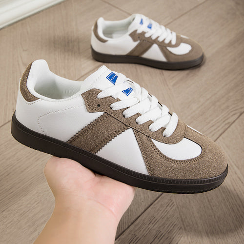 Women's Sporty Laced Up Leather Sneakers With Non-Slip Sole – Casual Comfort Shoes