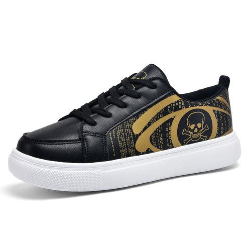 Women’s Black Lace-Up Sneakers With Skull Print – Cushioned Comfort Shoes