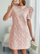 Women's Elegant Blue Textured Floral Mini Dress – Chic Party Style