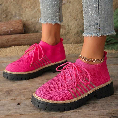 Women’s Lace Up Mesh Sneakers – Breathable Running Shoes With Grip Sole