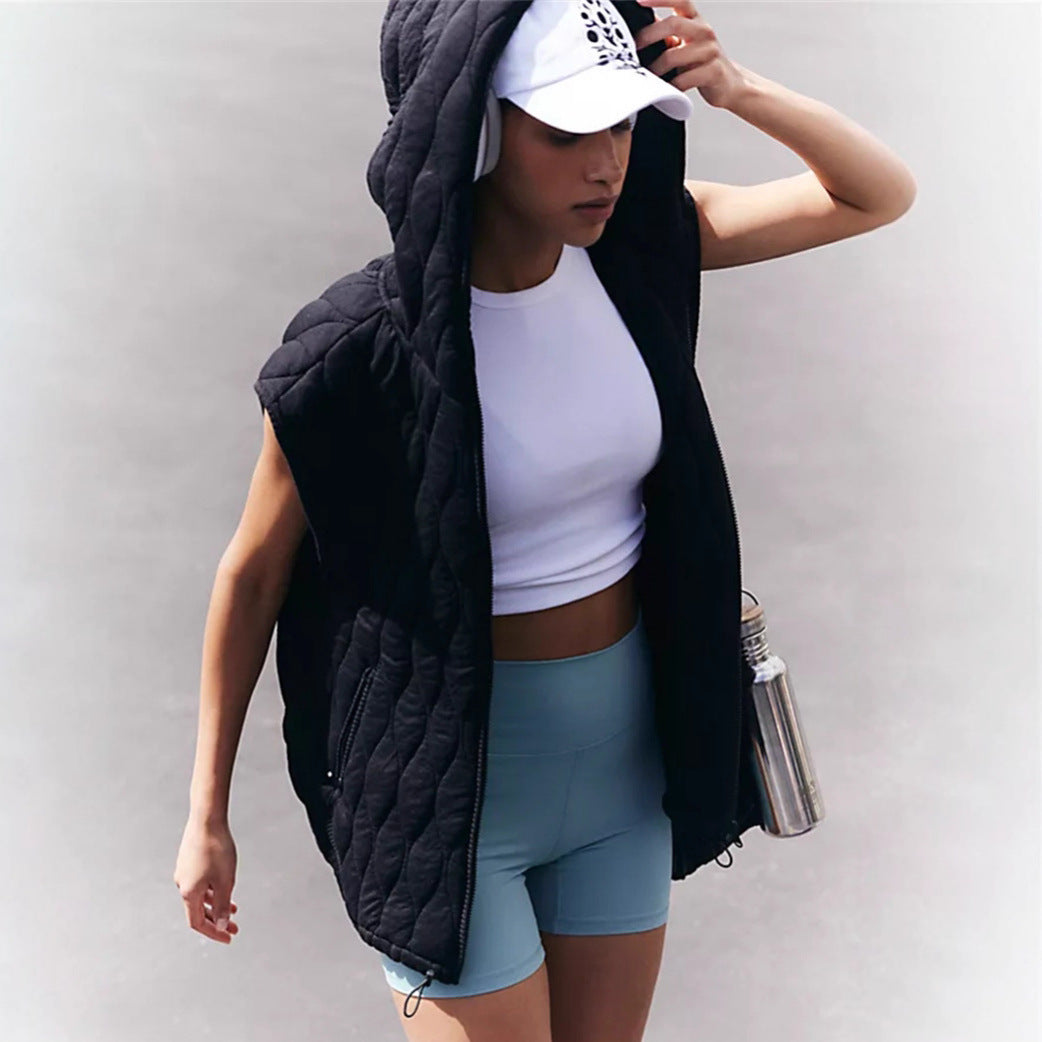 Women’s Lightweight Hooded Puffer Vest – Short Sleeve Quilted Jacket