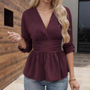 Women’s Elegant V-Neck Longsleeve Wrap Top – Slim Fit Blouse