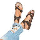 Women's Open-Toe Cross Strap Leather Sandals – Elegant Comfort Fit