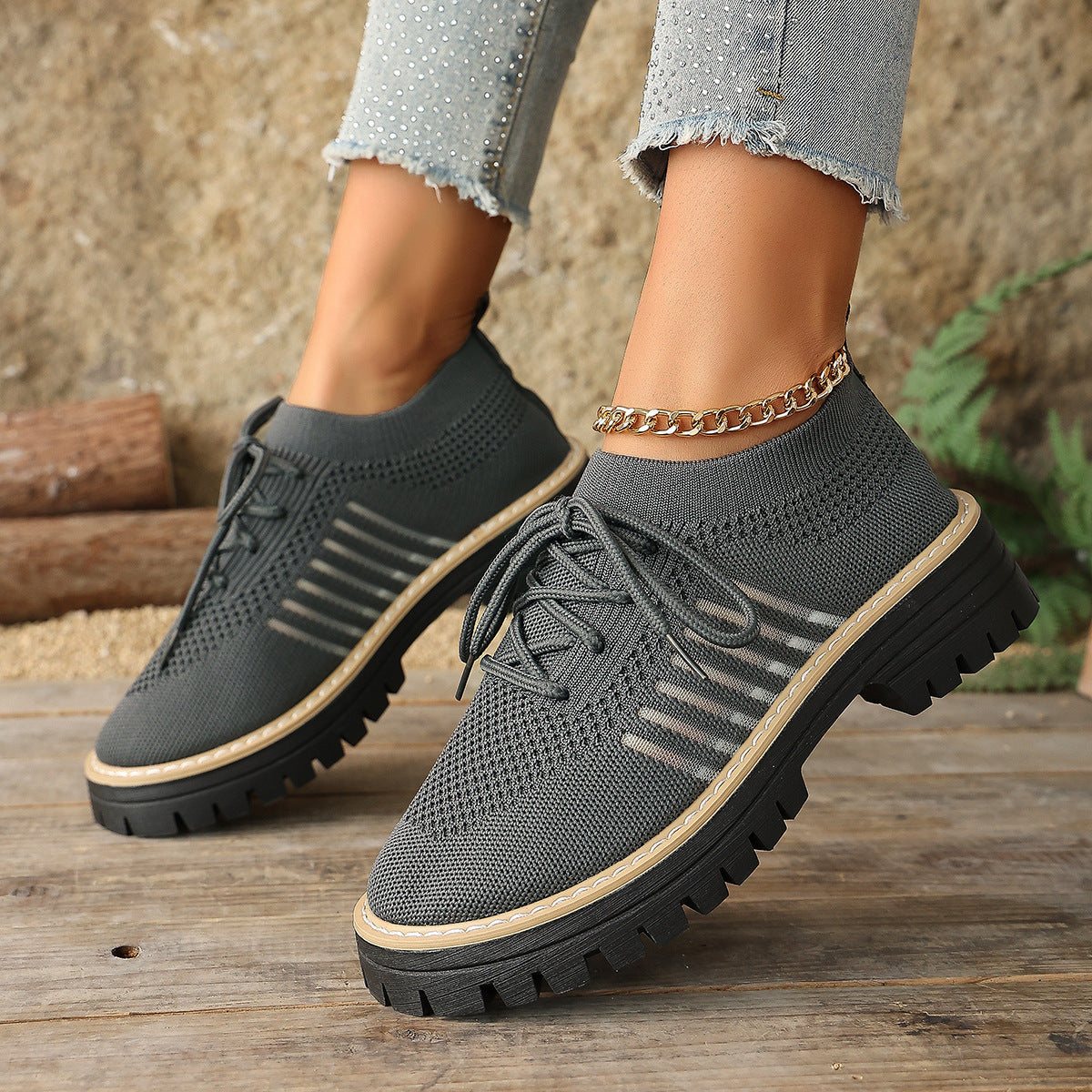 Women’s Lace Up Mesh Sneakers – Breathable Running Shoes With Grip Sole
