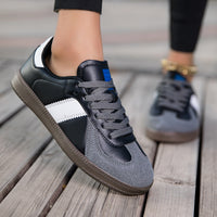 Women's Sporty Laced Up Leather Sneakers With Non-Slip Sole – Casual Comfort Shoes