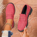 Women's Red Suede Chunky Platform Penny Loafers With Lug Sole