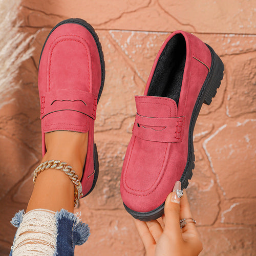 Women's Red Suede Chunky Platform Penny Loafers With Lug Sole