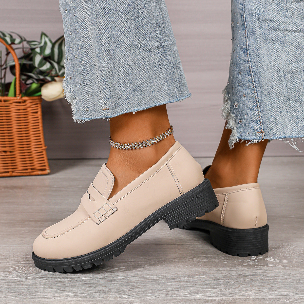 Women's Red Suede Chunky Platform Penny Loafers With Lug Sole