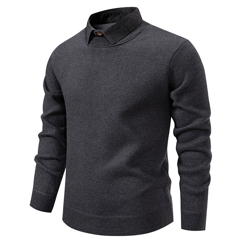Mens Fine Knit Sweater Modern Collar – Stylish Casual Pullover